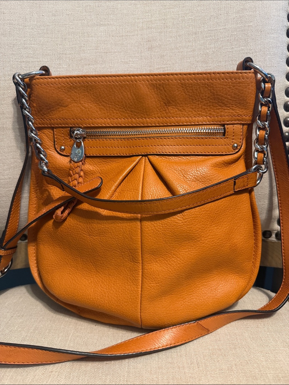 B. Makowsky Orange Leather Crossbody Bag